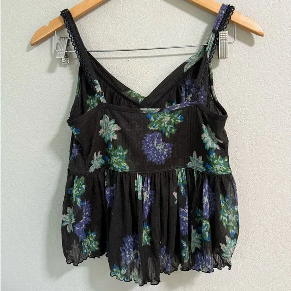 Free People Black Floral Peplum Cami Top Size M - Picture 4 of 5